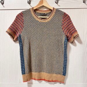 Anthropologie Knit Sweater Short Sleeve Geometric Women Size S Mod French Boho